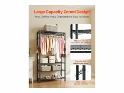 Sale Perchero para Ropa SucceBuy con 4 Estantes Ajustables, Perchero de Acero al Carbono, Armario para Ropa Capacidad de Carga 227 kg, con 1 Barra Negro
