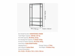 Sale Perchero para Ropa SucceBuy con 4 Estantes Ajustables, Perchero de Acero al Carbono, Armario para Ropa Capacidad de Carga 227 kg, con 1 Barra Negro