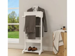 Perchero portátil con almacenaje, diseño multifuncional, MDF y madera maciza, (44x36,5x110 cm) Perchero