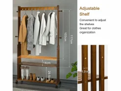 Perchero robusto con estante, perchero con ruedas, perchero para dormitorio 104x32,2x166cm Burro Para Ropa