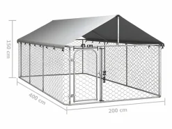 Discount Perrera de exterior con tejado 400x200x150 cm ES628805 Plateado