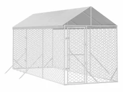 Clicnbuy Perrera de exterior con toldo acero galvanizado plata 2x6x2,5 m
