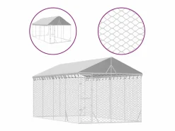 Outlet Clicnbuy Perrera de exterior con toldo acero galvanizado plata 3x6x2,5 m Plateado