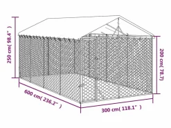 Outlet Clicnbuy Perrera de exterior con toldo acero galvanizado plata 3x6x2,5 m Plateado