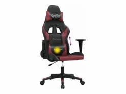 Clicnbuy piezas Silla gaming de masaje cuero sintético negro y vino tinto