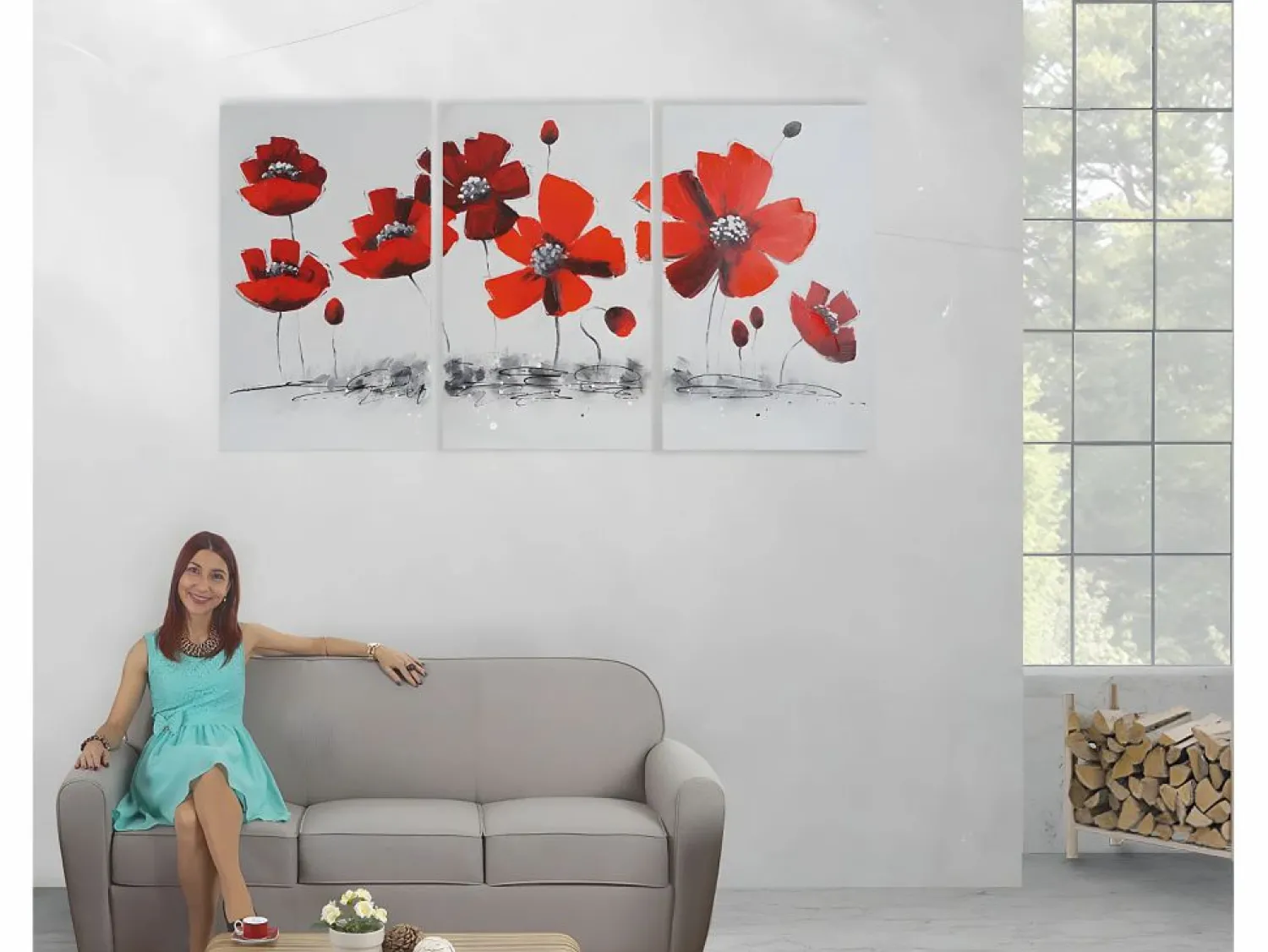 Clearance Pintura al óleo amapola pintada a mano Cuadro