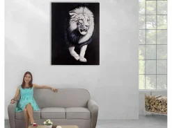 MCW Pintura al óleo León blanco pintado a mano