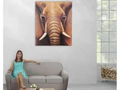Outlet Pintura al óleo primer plano elefante pintado a mano Cuadro
