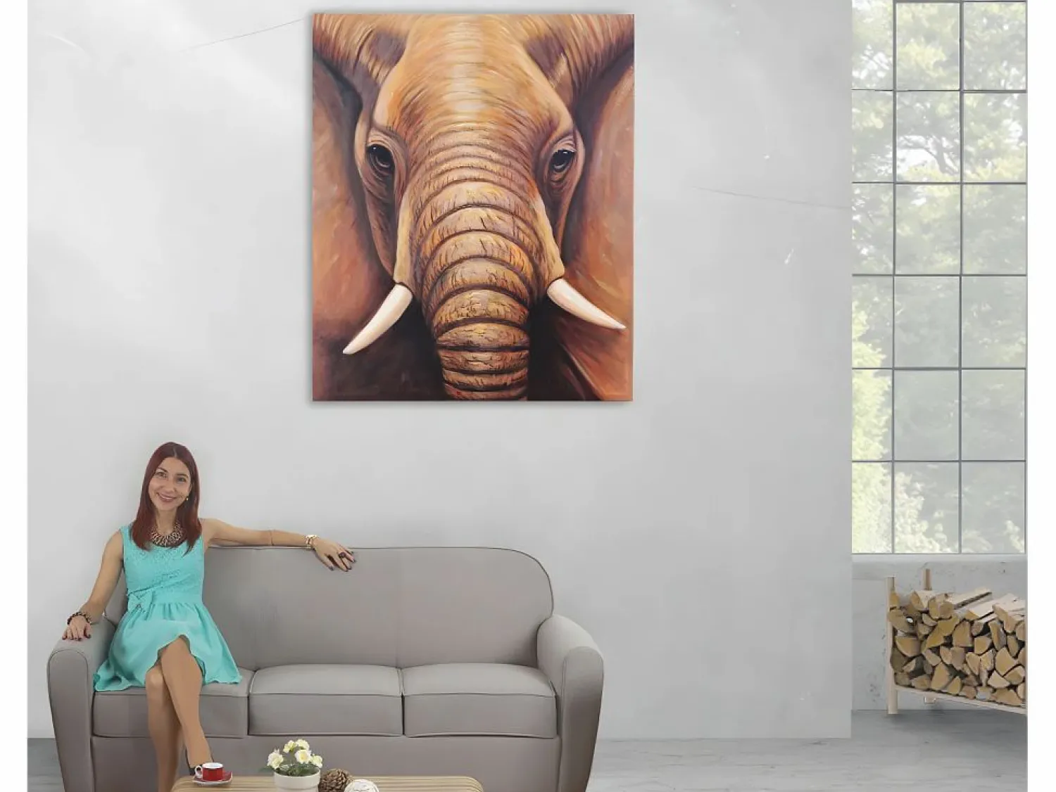 Outlet Pintura al óleo primer plano elefante pintado a mano Cuadro