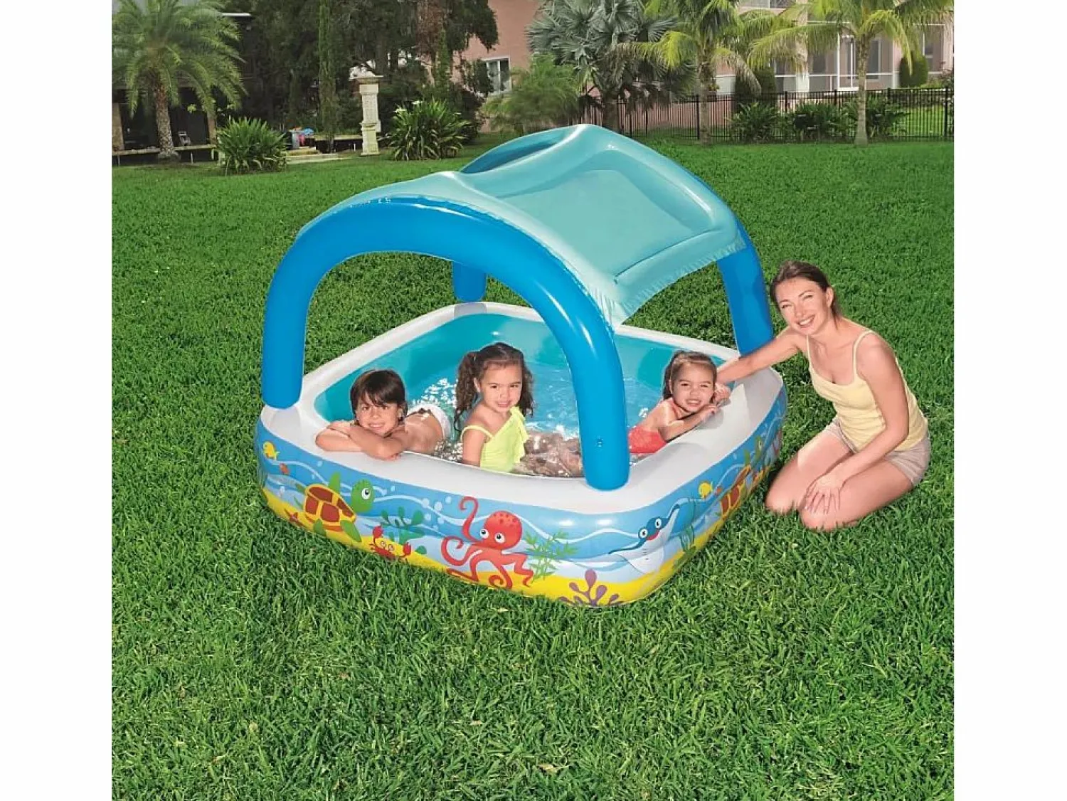 Discount Piscina de juegos con toldo 140x140x114 cm 52192 ES745043 Azul