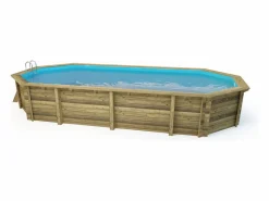 Sale Habitat et jardin Piscina de madera " Palma " - 7,57 x 4,07 x 1,31 m + cubierta de burbujas de 180 µ + cubierta de invierno de 280 gr/m² Marru00f3n