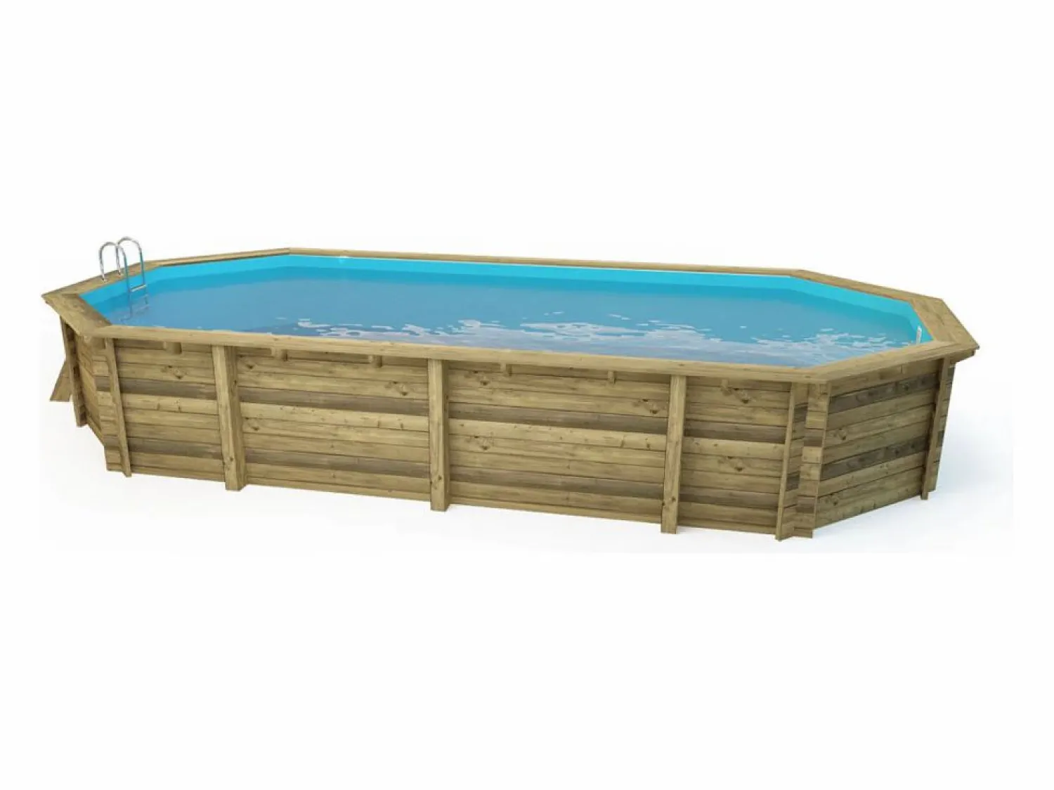 Sale Habitat et jardin Piscina de madera " Palma " - 7,57 x 4,07 x 1,31 m + cubierta de burbujas de 180 µ + cubierta de invierno de 280 gr/m² Marru00f3n