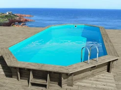 Hot Habitat et jardin Piscina de madera " Sevilla " - 8,57 x 4,57 x 1,45 m + Bomba de calor - Potencia 6,1 kW Marru00f3n
