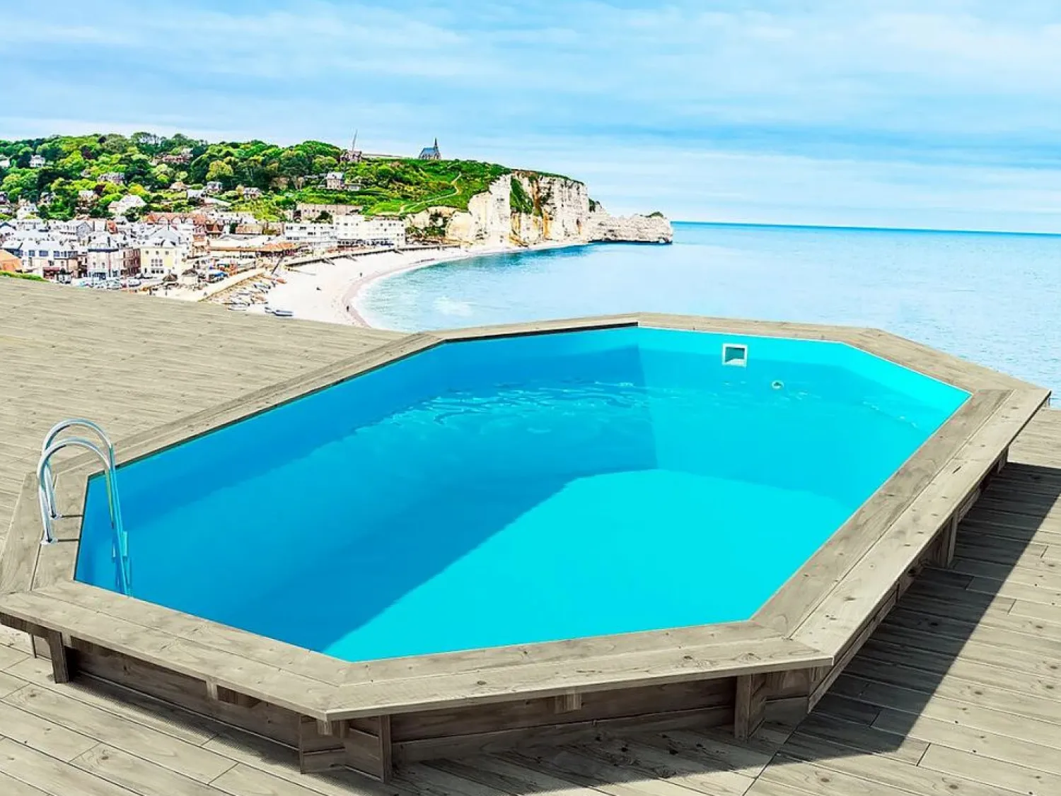 Habitat et jardin Piscina de madera "Brazilia" 5,86 x 3,86 x 1,20 m + bomba de calor reversible "Simplicity by Hayward" ON/OFF - 5 kW - Blanco