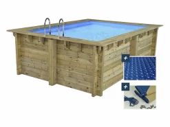 Online Habitat et jardin Piscina de madera rectangular "Maldivas" - 3,20 x 3,20 x 1,24 m + cubierta de burbujas de 180 µ - cubierta de invierno de 280 g/m². Marru00f3n
