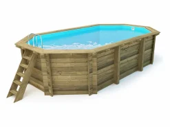 Habitat et jardin Piscina de madera "Seychelles" - 4,00 x 3,00 x 1,30 m + cubierta de burbujas de 180 µ + cubierta de invierno de 280 gr/m².