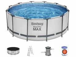 Best Piscina Desmontable Tubular Steel Pro Max 366x122 cm con Depuradora Cartucho 2.006 L/H Cobertor y Escalera Piscina Tubular