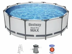 New Piscina Desmontable Tubular Steel Pro Max 366x100 cm con Depuradora Cartucho 2.006 L/H y Escalera Piscina Tubular