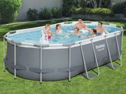 Bestway Piscina Desmontable Tubular Power Steel Oval 427x250x100 cm con Depuradora Cartucho 2.006 L/H Gris