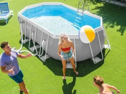 Intex Piscina elevada ovalada 503x274x122cm con bomba, escalera y accesorios Gris claro