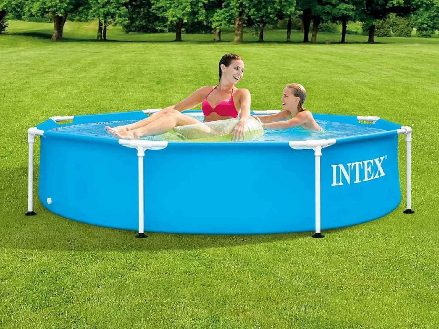 Clearance Intex Piscina familiar niños con estructura metálica sobre suelo Azul