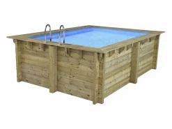 Hot Habitat et jardin Piscina rectangular de madera "Maldivas" - 3,20 x 3,20 x 1,24 m Marru00f3n