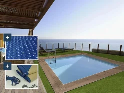 Habitat et jardin Piscina rectangular de madera "Zanzibar" - 3,50 x 2,30 x 1,24 m - cubierta de burbujas de 180 µ - cubierta de invierno de 280 g/m².