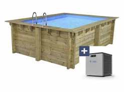 Clearance Piscina rectangular de madera "Maldives" - 3,20 x 3,20 x 1,24 m + bomba de calor 3,5 kw/h - Hayward - "Micro" - Negro Piscina De Madera
