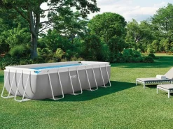 Discount Intex Piscina rectangular 400x200x100 cm sobre suelo con bomba y escalera Gris
