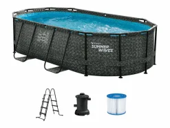 Vente-unique Piscina tubular ovalada gris oscuro con filtro de cartucho - D424 x Alt. 100 - SALAMANQUE