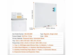 Pizarra Magnética de Cristal SucceBuy, 90 x 60cm, Borrado en Seco Sin Marco