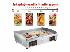Online DripeX Placa de parrilla eléctrica de 4400W, con bandeja de recolección de aceite, 2 zonas, 300 ° C, 73x48x23cm Plateado