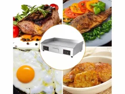 Online DripeX Placa de parrilla eléctrica de 4400W, con bandeja de recolección de aceite, 2 zonas, 300 ° C, 73x48x23cm Plateado