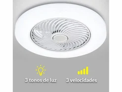 Discount Plafón ventilador Tristán Helios Home 36W luz LED 3 velocidades + control remoto Ø53x22 cm Blanco