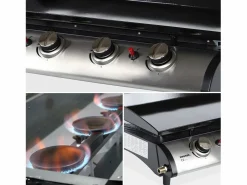 Plancha de gas 4 quemadores de acero inoxidable con carrito y