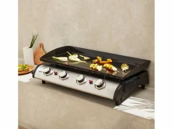 Sweeek Plancha de gas 4 quemadores de acero inoxidable con utensilios, 10kw