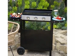 Discount Happy Garden Plancha de gas MÉRIDA 3 quemadores 6kW + carrito - Negro