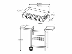 Plancha de gas VALENCIA 4 quemadores 10kW + carrito Plancha Cocina