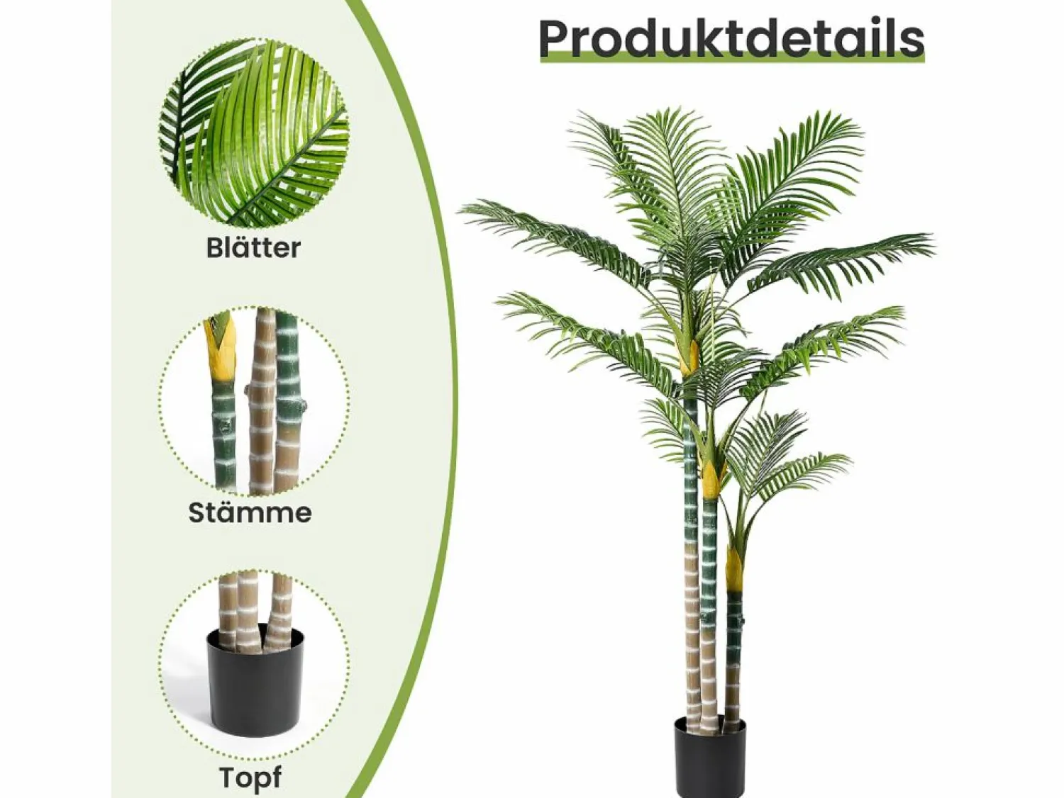 DripeX Planta artificial al aire libre con maceta, palmera 180 cm, 3 troncal y 18 hojas, decoración sala de estar dormitorio patio de la oficina del patio de la oficina