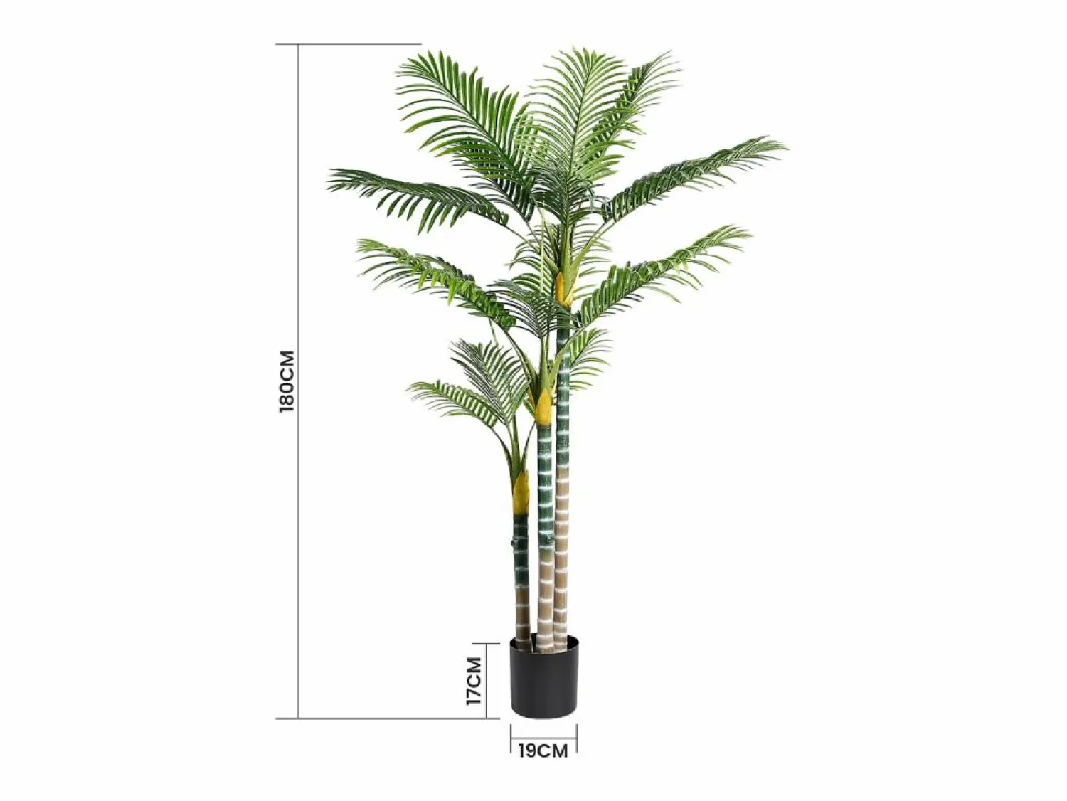 DripeX Planta artificial al aire libre con maceta, palmera 180 cm, 3 troncal y 18 hojas, decoración sala de estar dormitorio patio de la oficina del patio de la oficina