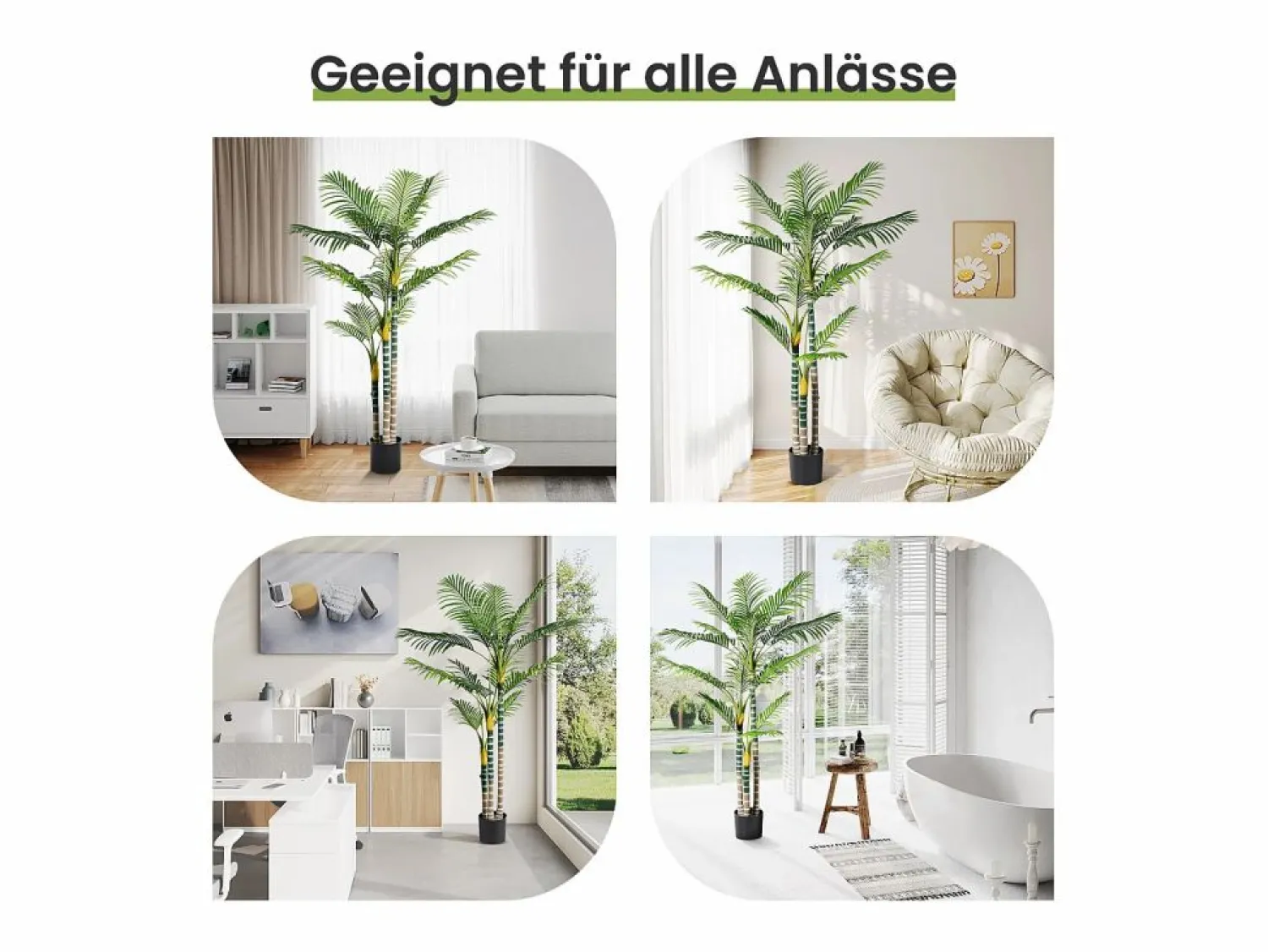 DripeX Planta artificial al aire libre con maceta, palmera 180 cm, 3 troncal y 18 hojas, decoración sala de estar dormitorio patio de la oficina del patio de la oficina