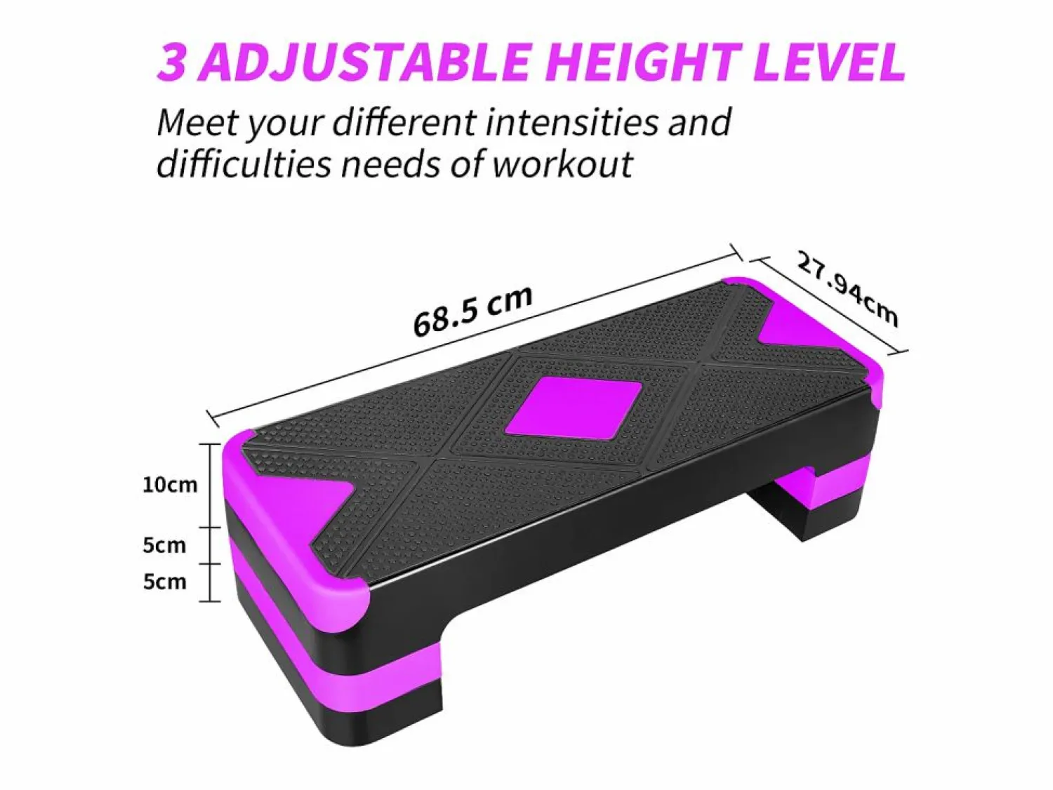Clearance Plataforma de ejercicios aeróbicos ajustable, de polietileno, color morado, con reposapiés antideslizantes (68,5 x 28 x 10 cm) Aparato De Musculación