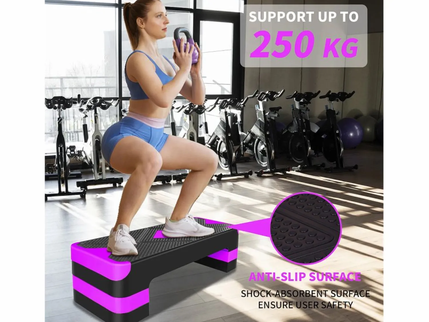 Clearance Plataforma de ejercicios aeróbicos ajustable, de polietileno, color morado, con reposapiés antideslizantes (68,5 x 28 x 10 cm) Aparato De Musculación