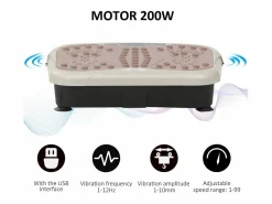 Plataforma vibratoria con 99 niveles, altavoz USB, pantalla LED y bandas de resistencia, ABS, (54 x 33 x 14 cm)