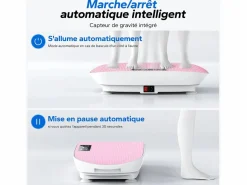 Clearance MERACH Plataforma Vibratoria Silenciosa , 11 Niveles, LED, Bluetooth, Altavoz Integrado, Control Remoto, Modo Manual/Automático, Máx 181kg, Rosa