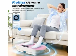 Clearance MERACH Plataforma Vibratoria Silenciosa , 11 Niveles, LED, Bluetooth, Altavoz Integrado, Control Remoto, Modo Manual/Automático, Máx 181kg, Rosa