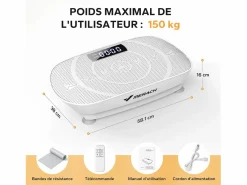 Best Plataforma Vibratoria Silenciosa , 11 Niveles, LED, Bluetooth, Altavoz Integrado, Control Remoto, Modo Manual/Automático, Máx 181kg, Aparato De Musculación