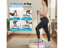 Hot Plataforma Vibratória , 99 Níveis, Bluetooth, Luzes e Ecrã de LED, Altifalante Integrado, Controlo Remoto, Modo duplo, Máx 150 kg, Branco Aparato De Musculación