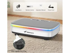 Hot Plataforma Vibratória , 99 Níveis, Bluetooth, Luzes e Ecrã de LED, Altifalante Integrado, Controlo Remoto, Modo duplo, Máx 150 kg, Branco Aparato De Musculación