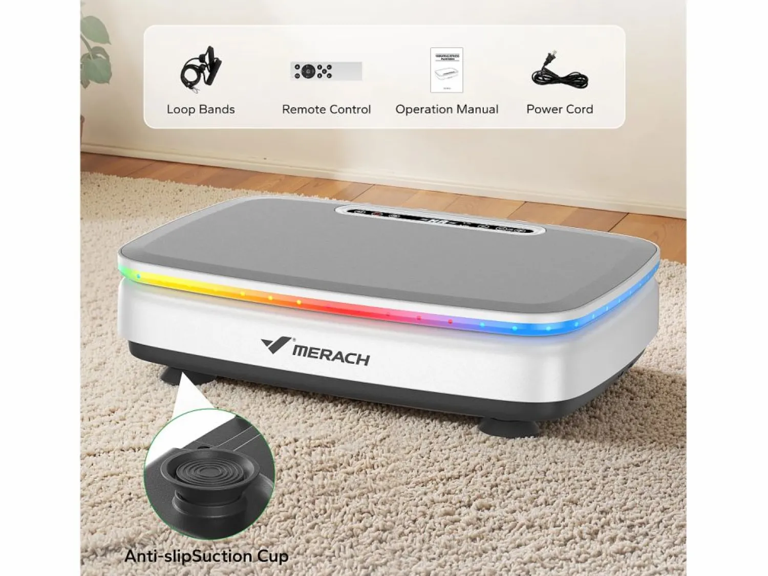 Hot Plataforma Vibratória , 99 Níveis, Bluetooth, Luzes e Ecrã de LED, Altifalante Integrado, Controlo Remoto, Modo duplo, Máx 150 kg, Branco Aparato De Musculación